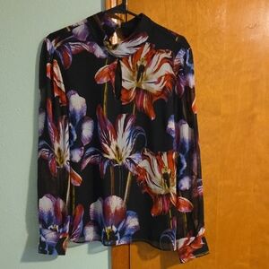 INC International Concepts Black Floral Blouse